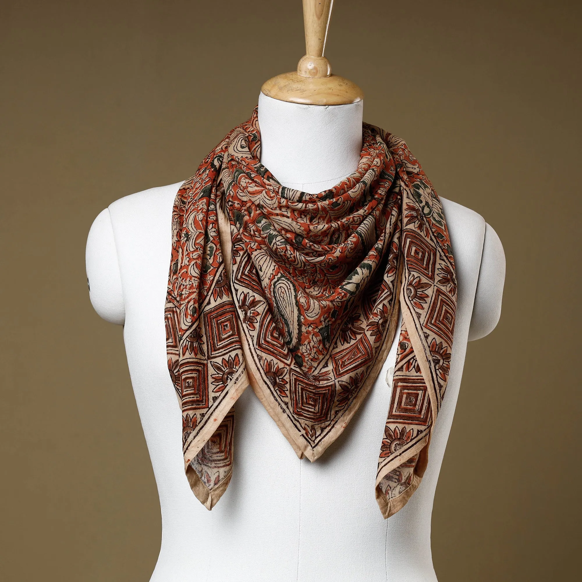 Orange - Original Pedana Kalamkari Block Printed Cotton Scarf