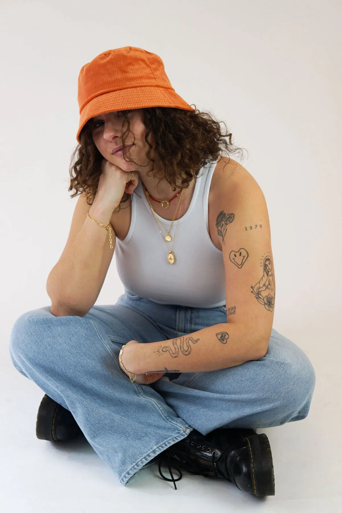 Orange velvet bucket hat
