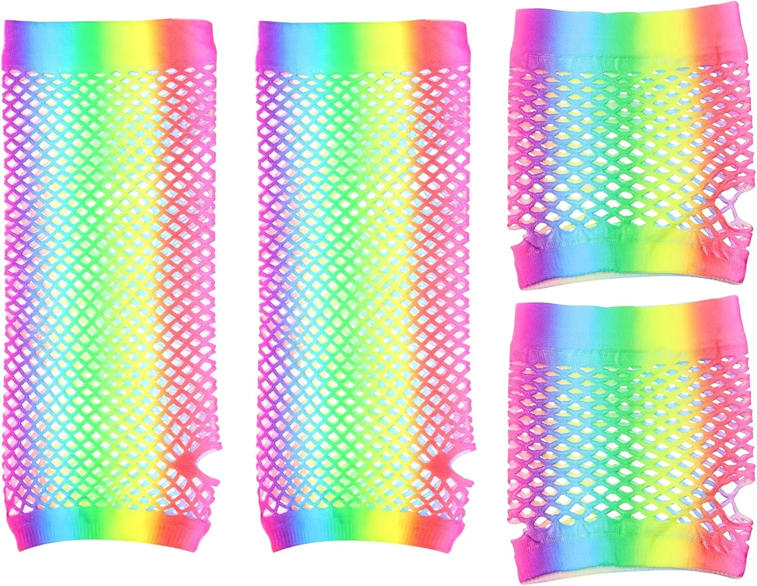 PENTA ANGEL 2 Pairs Neon Stretchy Mesh Fishnet Fingerless Gloves for Women Girls 80s 90s Halloween Party Costume Cosplay