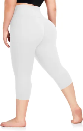 Plus Size Capri Leggings for Women- XL-4XL High Waist Tummy Control Stretchy Workout Yoga Pants Plus Capris