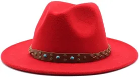Popular Felt Hat with British Style Belt, Vintage and Versatile Top Hat, Woolen Jazz Hat Fengyan Cowboy Hats (Color : Rose Red, Size : Large(59-61cm))