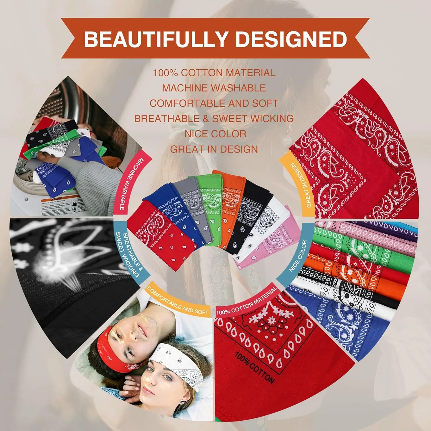 Raylarnia 100% Cotton Large Bandanas for Men and Women, 22 Inch Paisley Bandana with Multiple Colors