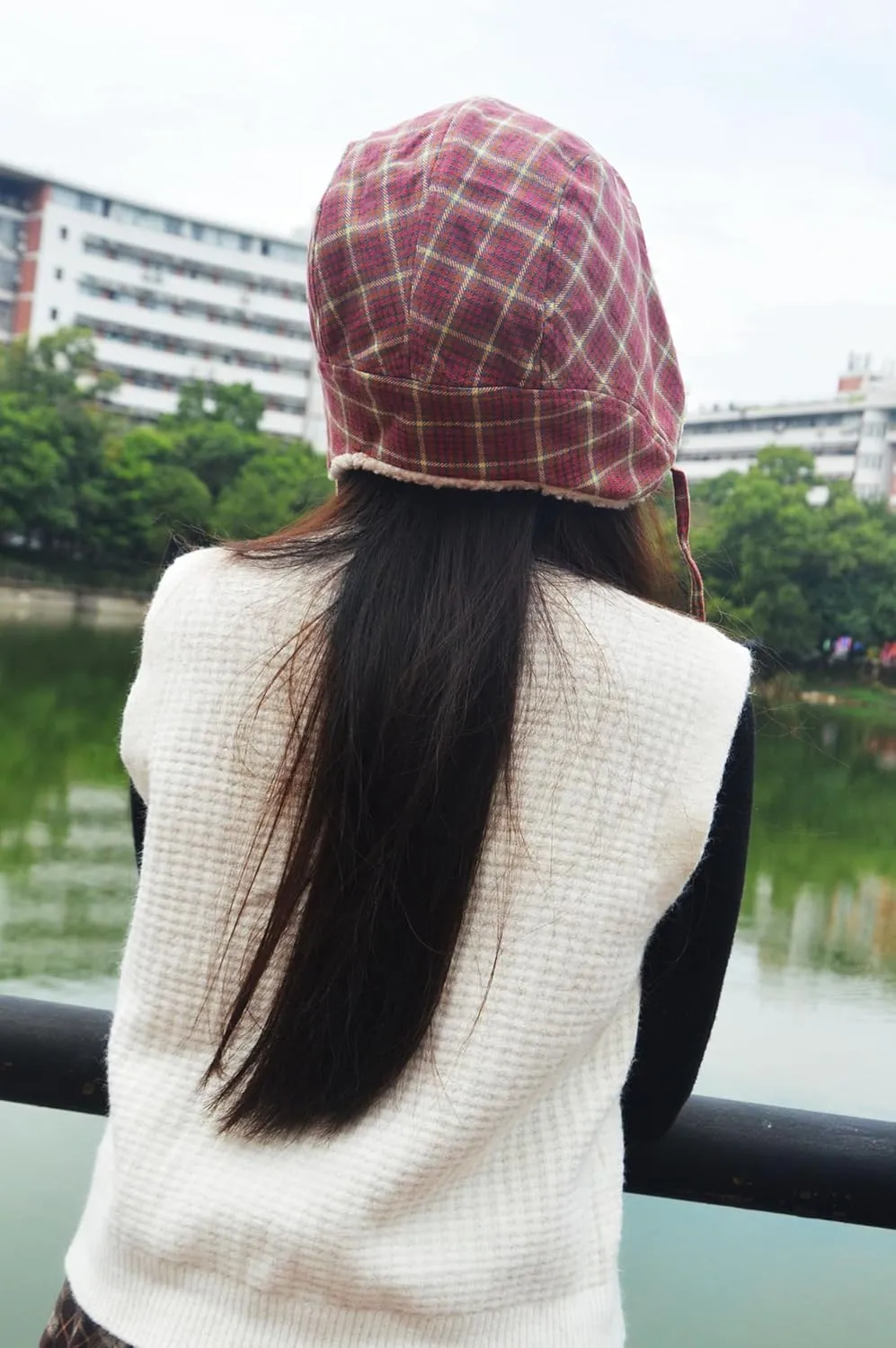 Reversible Winter Hat with Ear Flaps for Men Women,Ladies Plaid Hat with Ear Flaps,Lamb Wool Lining Flannel Beanie