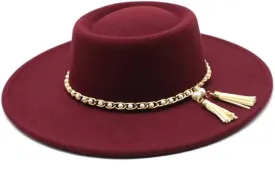 Round Wide Brim Fedora-Pearl Maroon