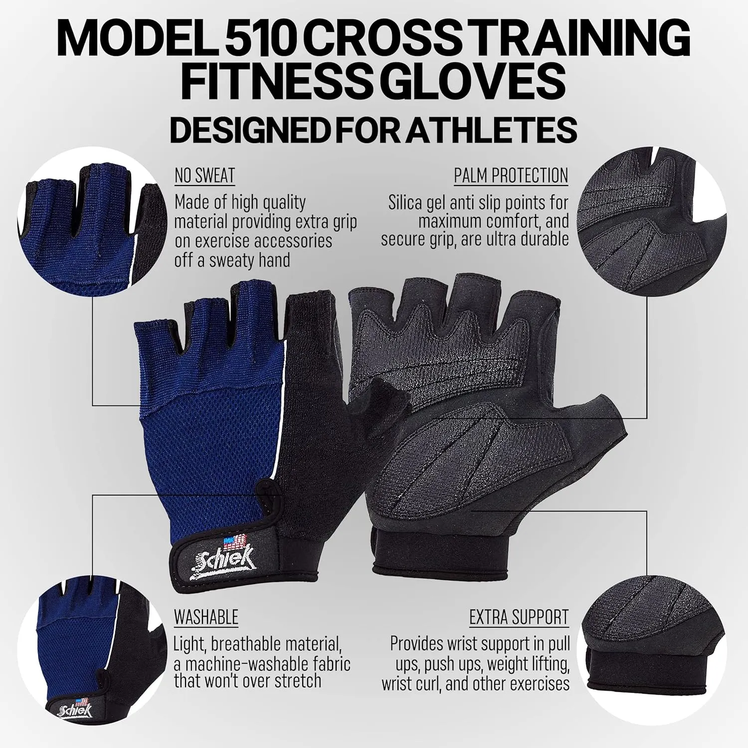 Schiek Sports 510 Cross Training Fitness Gloves - Weight Lifting Gloves