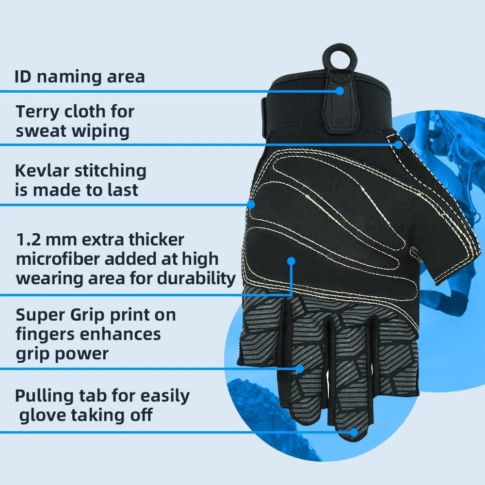 Seibertron Full or Half Finger Padded Palm Lightweight Breathable Climbing Rope Gloves for Climbers, Rock Climbing, Rescue, Adventure, Sailing, Kayaking, Outdoor Sports