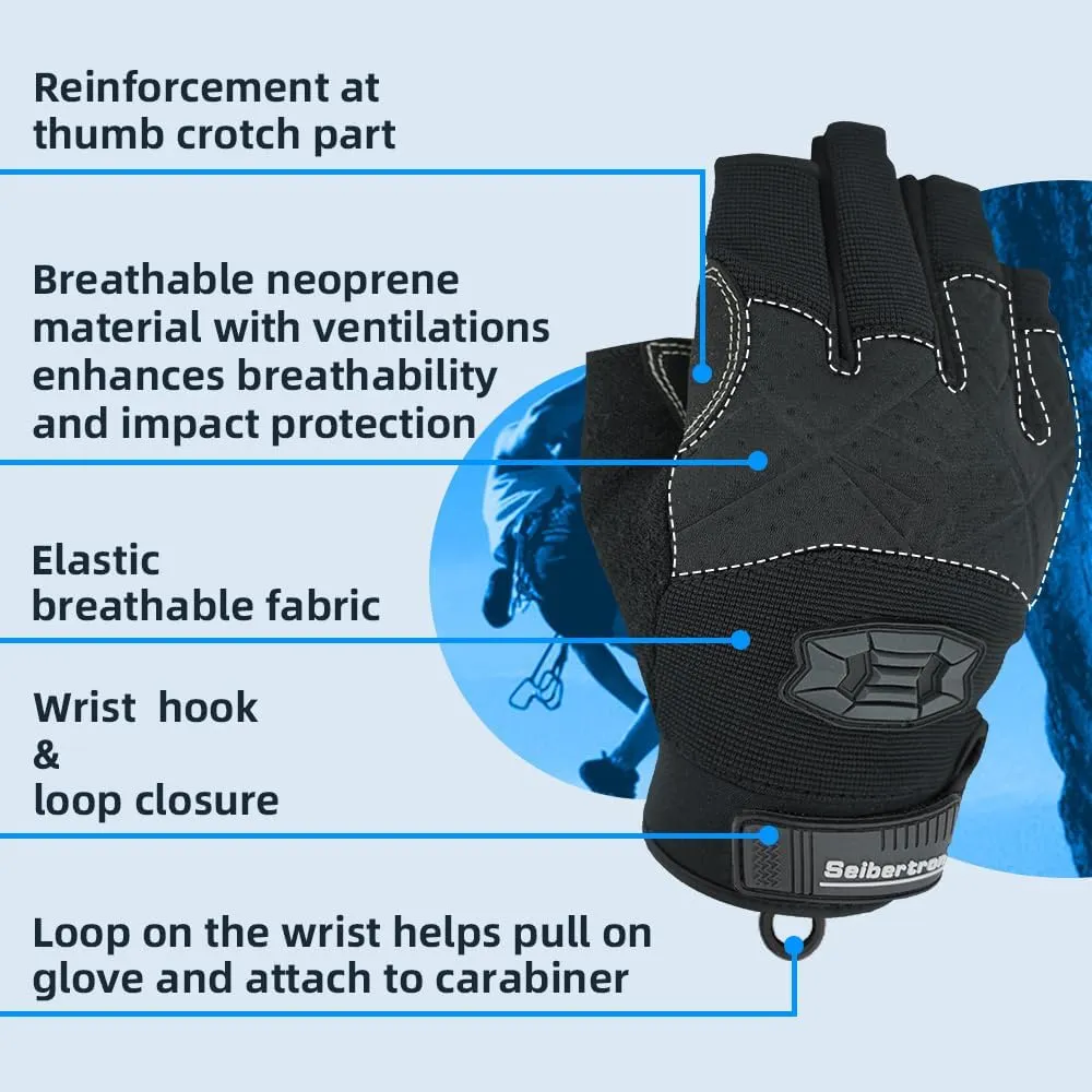 Seibertron Full or Half Finger Padded Palm Lightweight Breathable Climbing Rope Gloves for Climbers, Rock Climbing, Rescue, Adventure, Sailing, Kayaking, Outdoor Sports