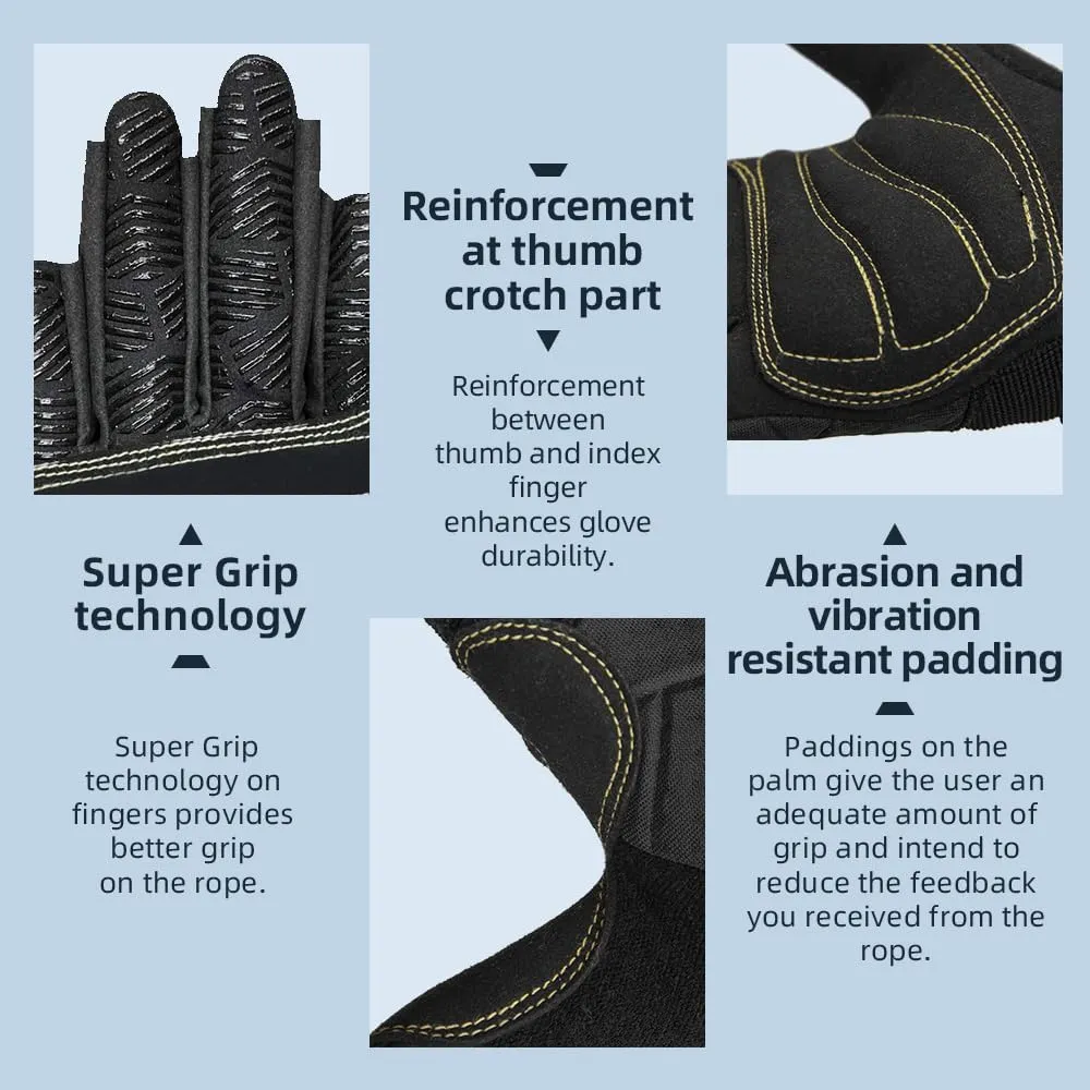 Seibertron Full or Half Finger Padded Palm Lightweight Breathable Climbing Rope Gloves for Climbers, Rock Climbing, Rescue, Adventure, Sailing, Kayaking, Outdoor Sports