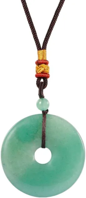 SUNYIK Natural Gemstone Lucky Coin Stone Pendant Necklace for Women Men, Healing Crystal Dount Amulet Necklace for Unisex Adjustable