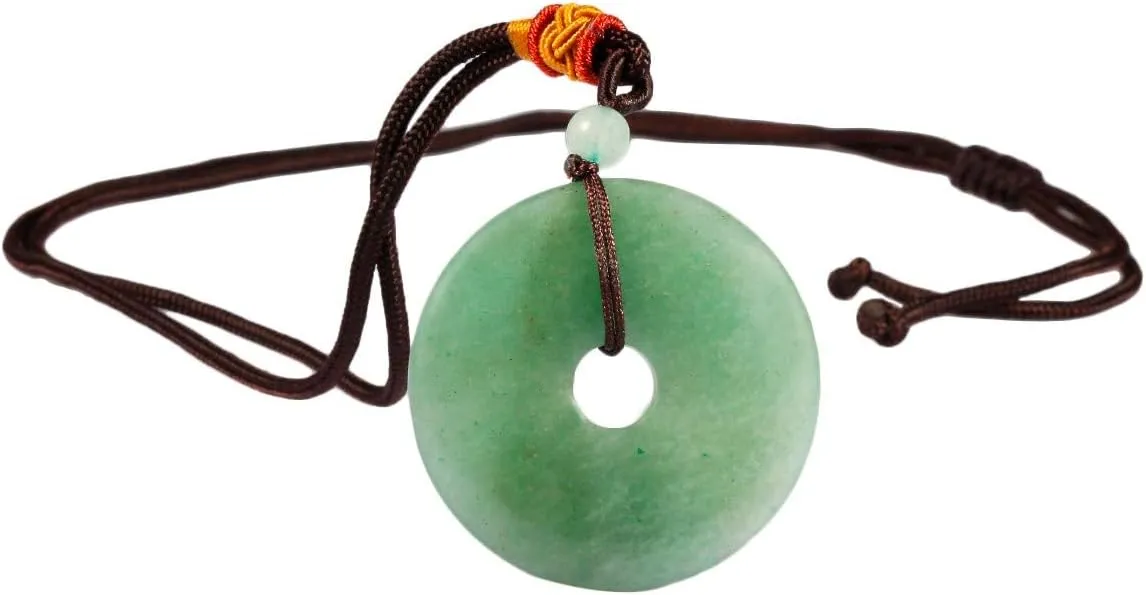 SUNYIK Natural Gemstone Lucky Coin Stone Pendant Necklace for Women Men, Healing Crystal Dount Amulet Necklace for Unisex Adjustable
