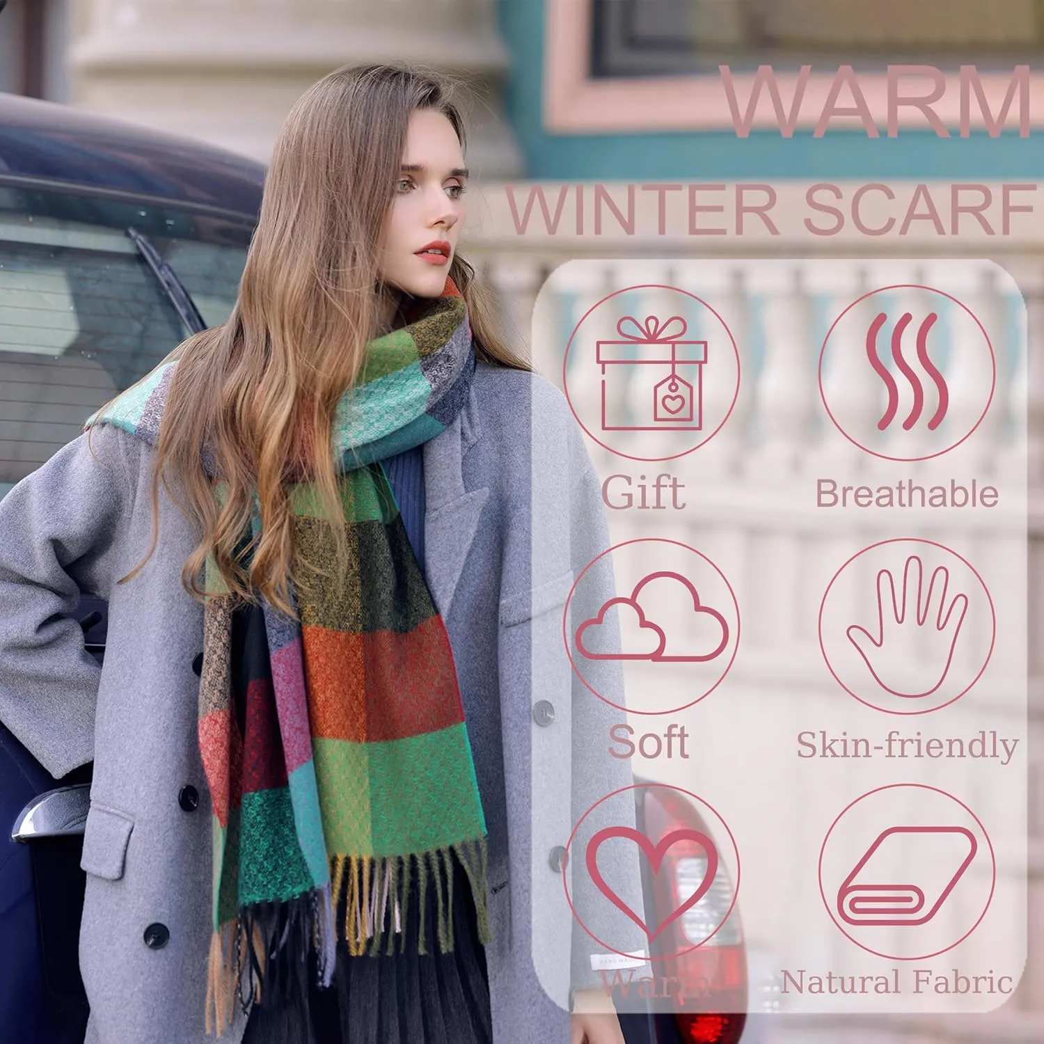 Tartan Plaid Scarves for Women Winter,Long Scarves for Women with Fringe,Super Soft Scarf for Women Winter