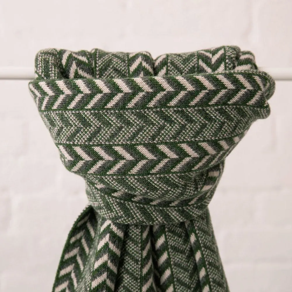 The Badminton - Geometric Chevron Scarf - Moss