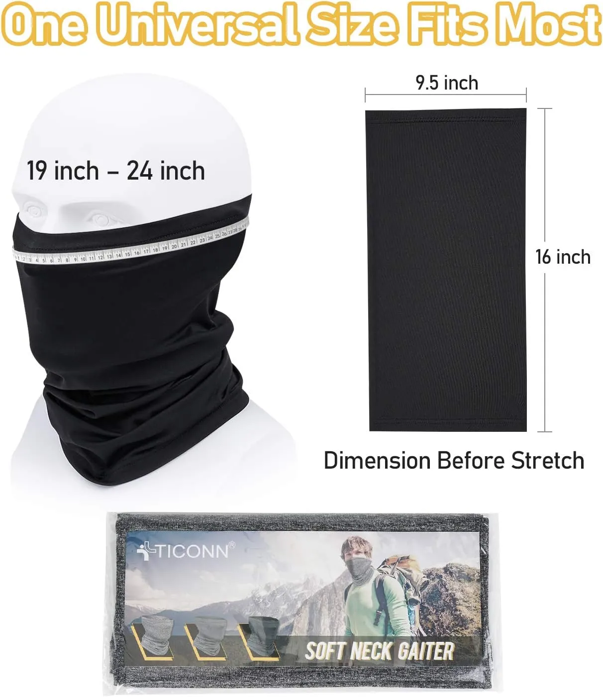 TICONN Neck Gaiter Face Cover Scarf, Breathable Sun & Wind-proof for Skiing Fishing Hiking Cycling
