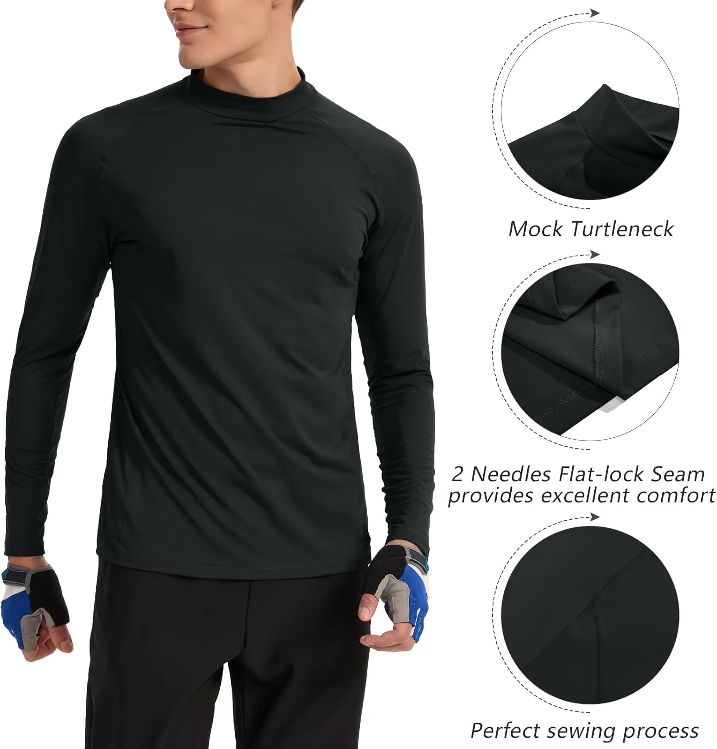 TIHEEN Mens Mock Turtleneck Long Sleeve Shirts Basic Thermal Turtle Neck Undershirt Lightweight Pullover Top