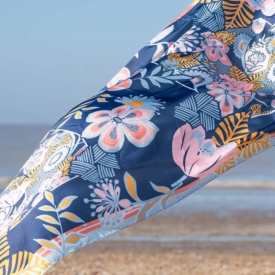 Tropical Print Silk Feel Scarf - Blue/Pink