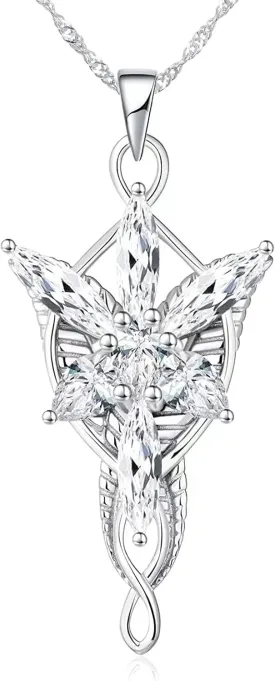 Valman Lord of The Ring Arwen Evenstar Pendant Necklace Evenstar Necklacewith Cubic Zirconia,Elvish Jewelry for Women