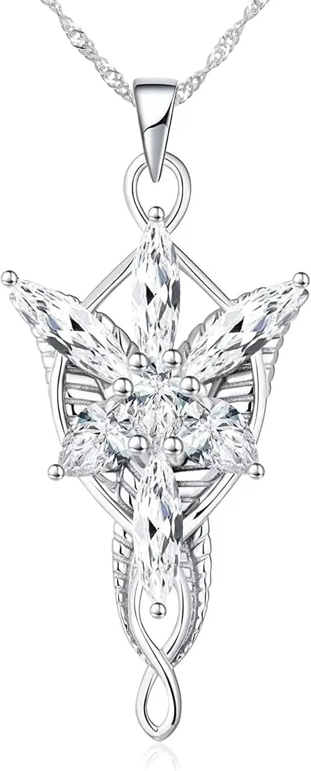 Valman Lord of The Ring Arwen Evenstar Pendant Necklace Evenstar Necklacewith Cubic Zirconia,Elvish Jewelry for Women