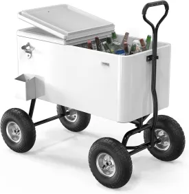 VINGLI 80 Quart Wagon Rolling Cooler Ice Chest, w/Long Handle and 10" Wheels, Portable Beach Patio Party Bar Cold Drink Beverage, Outdoor Park Cart on Wheels