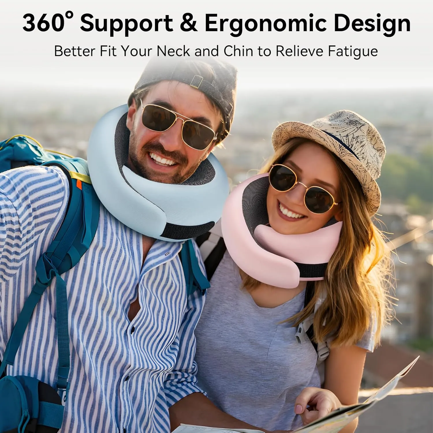 WANDER PLUS Travel Pillow, 100% Pure Memory Foam Travel Neck Pillow Airplane Neck Support Ergonomic Design Best for Sleeping Plane Car Train Office Flight for Adults Grey