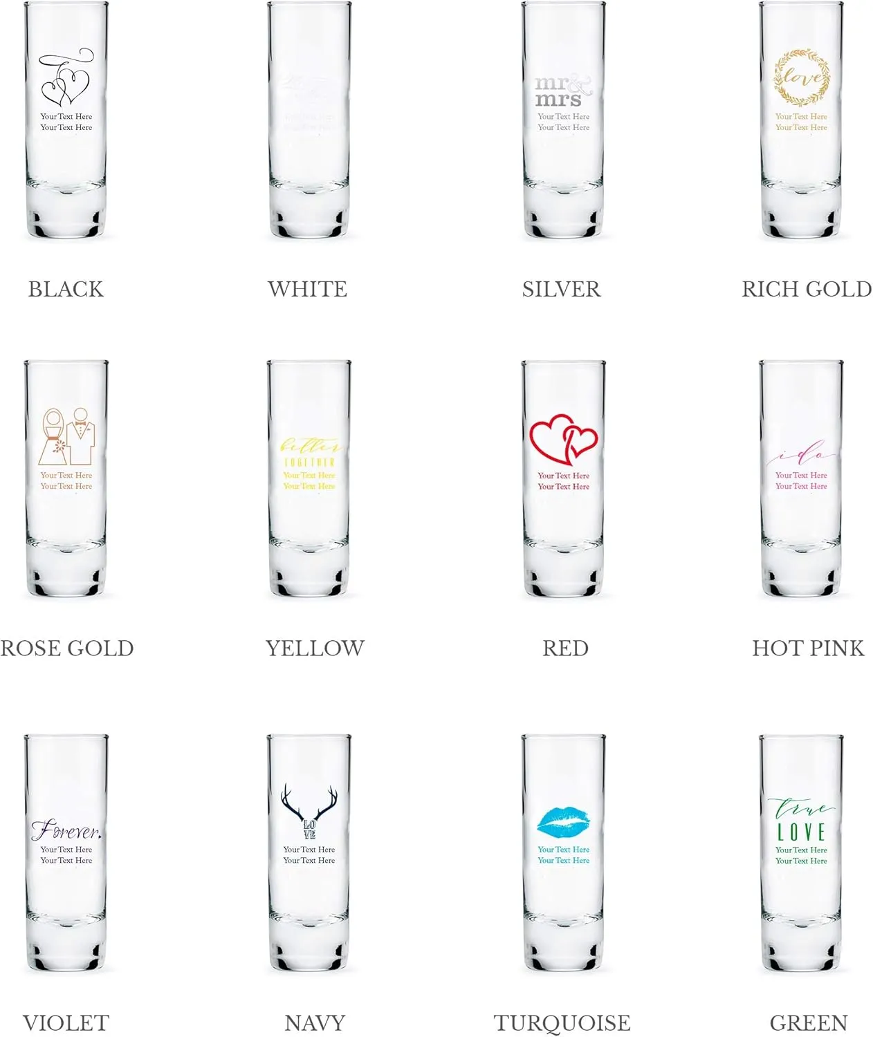 WEDDINGSTAR Personalized 2.5oz Tall Shot Glass Customizable Full Color Print - 132 pack