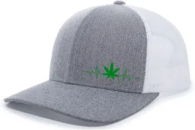 Weed Heartbeat Marijuana Cannabis Men's Mesh Back Trucker Hat Baseball Cap