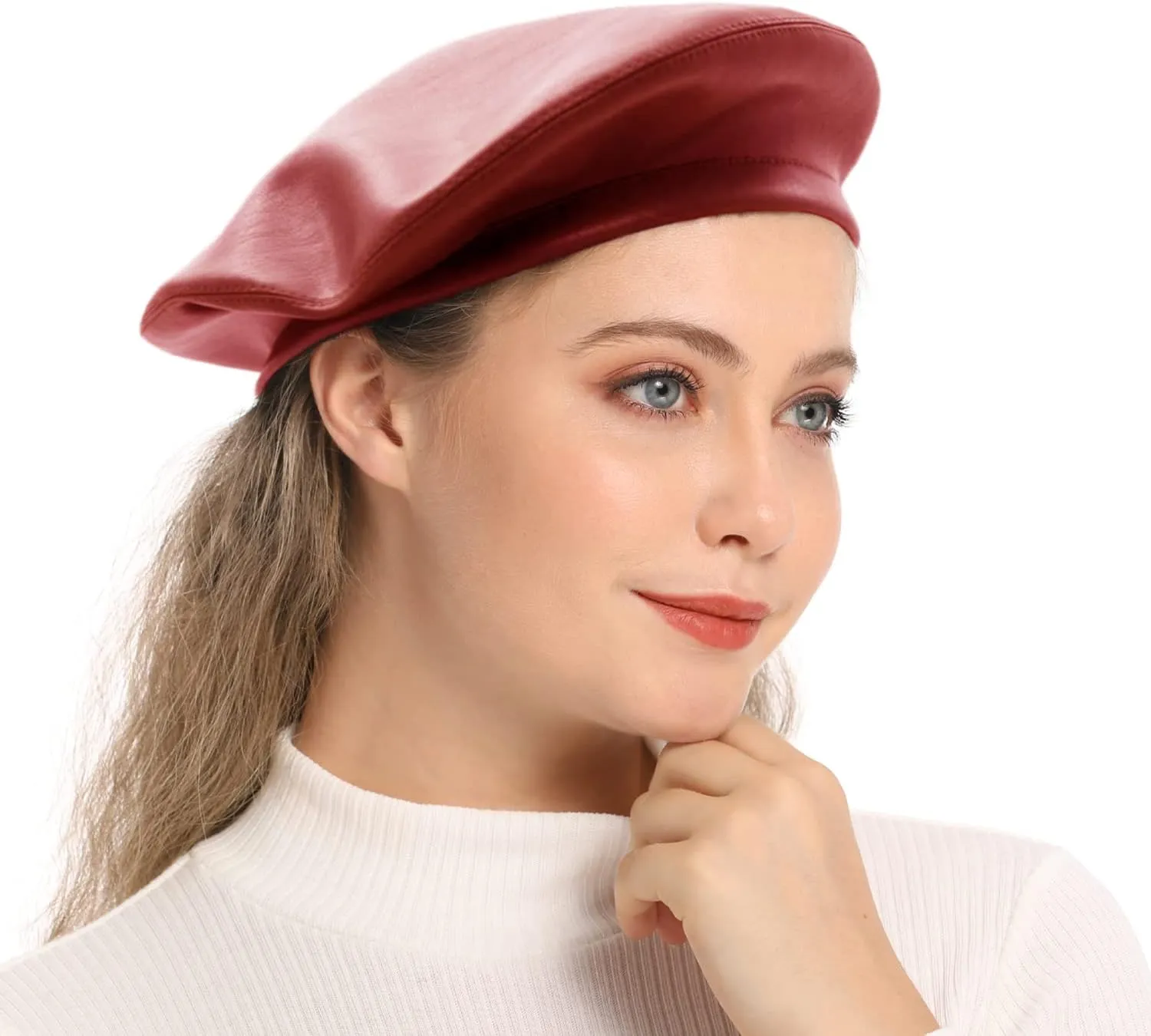 Wheebo PU Leather Berets for Women French Beret Hats Artist Painter Hat Classic Solid Style