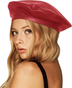 Wheebo PU Leather Berets for Women French Beret Hats Artist Painter Hat Classic Solid Style