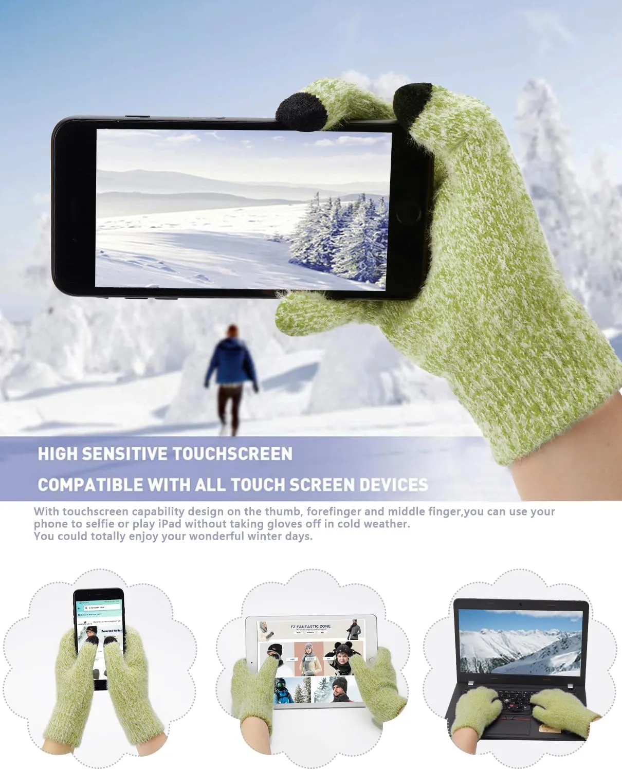 Womens Winter Warm Knit Beanie Hat Touchscreen Gloves Long Neck Scarf Set with Fleece Lined Skull Caps Gifts for Women