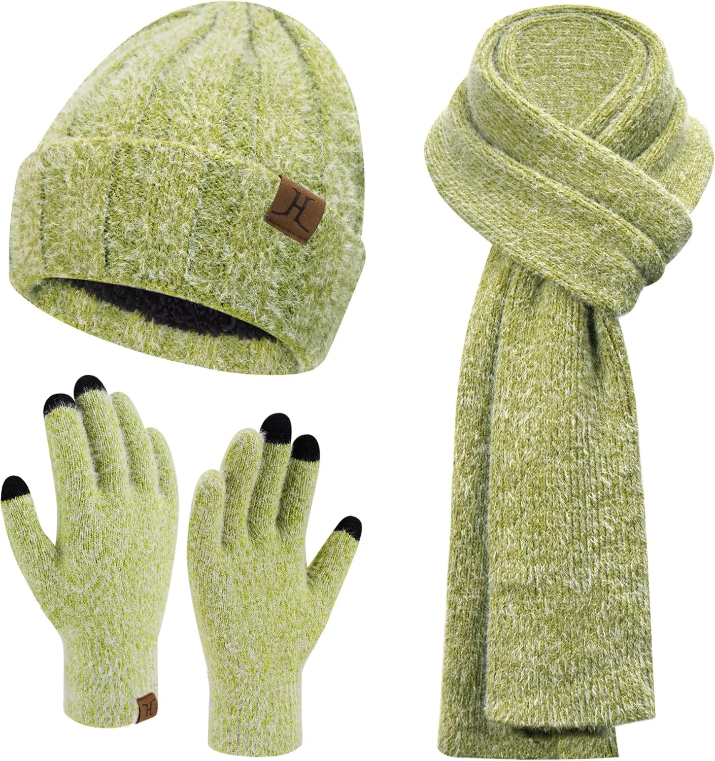 Womens Winter Warm Knit Beanie Hat Touchscreen Gloves Long Neck Scarf Set with Fleece Lined Skull Caps Gifts for Women