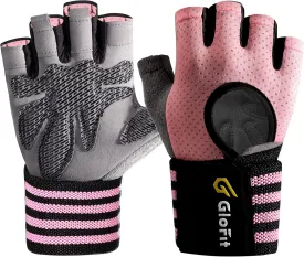 Workout Gloves with Wrist Wrap Support for Men & Women, Weight Lifting Gloves Anti-Slip Padded Palm Fingerless Exercise Glove for Powerlifting, Gym, Training
