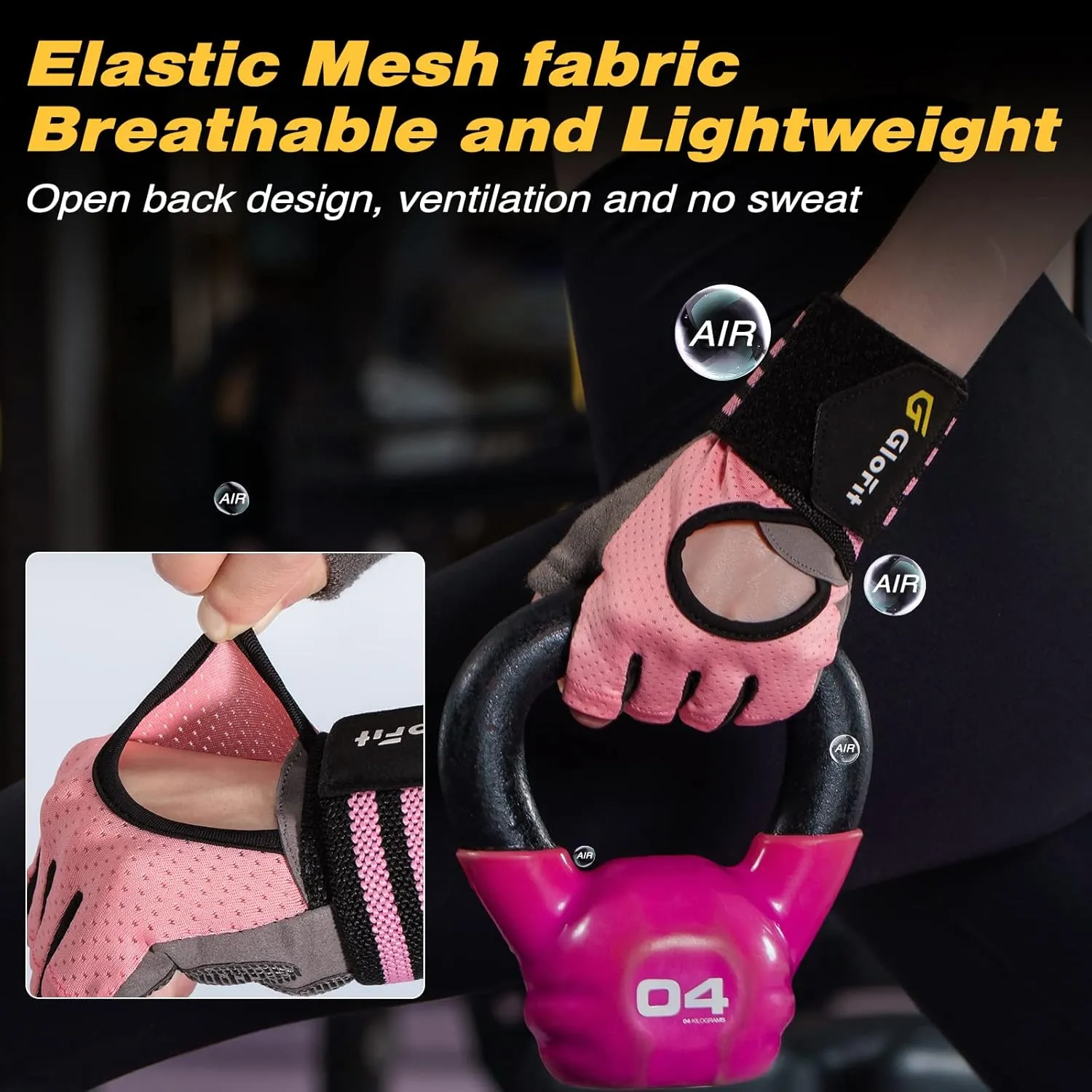 Workout Gloves with Wrist Wrap Support for Men & Women, Weight Lifting Gloves Anti-Slip Padded Palm Fingerless Exercise Glove for Powerlifting, Gym, Training