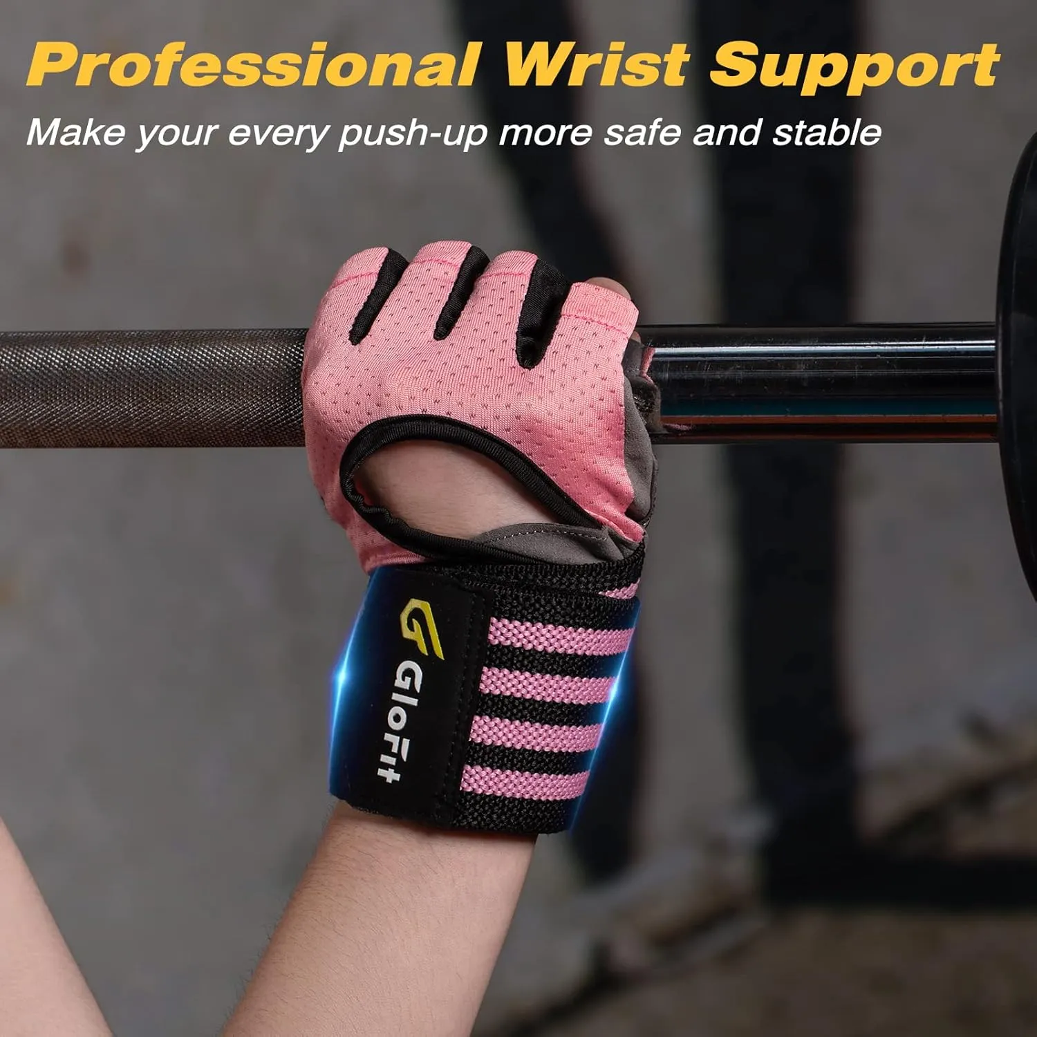 Workout Gloves with Wrist Wrap Support for Men & Women, Weight Lifting Gloves Anti-Slip Padded Palm Fingerless Exercise Glove for Powerlifting, Gym, Training