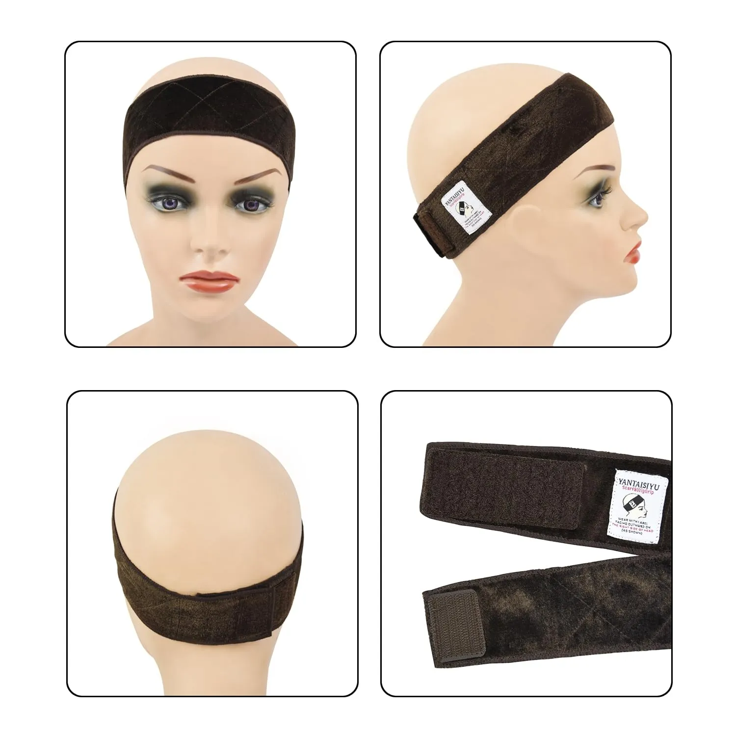 YANTAISIYU 1 Piece Wig Grip Headband Non-slip Scarf Adjustable Wig Grip Band for Women Wigs (Dark Brown)