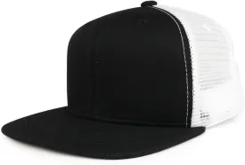 Youth Stylish Flat Bill Structured Mesh Back Snapback Trucker Cap